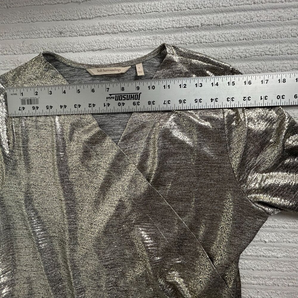 Soft Surroundings Women Metallic Silver Long Sleeve Surplice Wrap Top Large NWOT - Picture 5 of 7